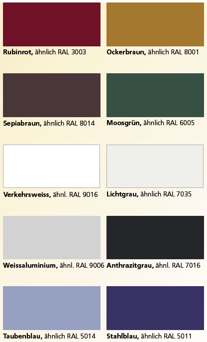 Standard-Farben für Ihr Garagentor